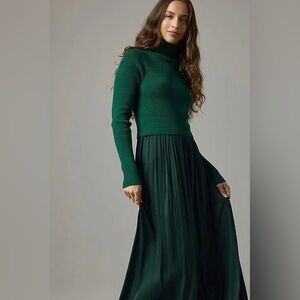 NWT Anthropologie The Thea Long-Sleeve Twofer Maxi Dress in Green/Teal